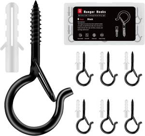 lot 3357 image: 6 Pack Black Screw Hooks with Safety Buckle - 2.3 Inch Rustproof Eye Ceiling Hooks for Hanging Plants,Outdoor String Lights,Baskets,Christmas Lights & Decor,40lb Capacity (6, Black)