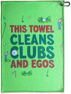 lot 3362 image: Funny Printed Golf Towel (16x24),Microfiber Golf Towel with Clip,Golf Gift for Dad Husband Birthday Christmas or Friends,Golf Bag Accessories for Men and Women (Green)