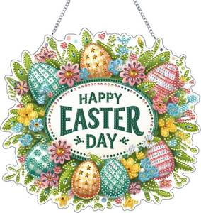 lot 3365 image: VODAPYC Easter Hanging Diamond Art Kits for Adults, DIY Double Sided Special Shaped Diamond Art Window Pendant Ornament(Happy Easter Wreath)
