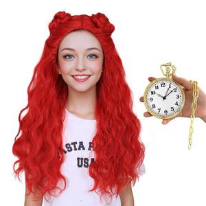 lot 3382 image: ColorGround Long Cosplay Wig for Women (Red with Pocket Watch)