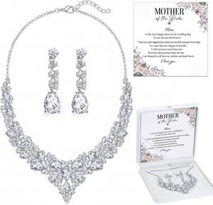 lot 3387 image: Sureio 4 Pcs Mother of The Bride Gift Wedding Day Crystal Cluster Necklace Earrings Card and Box Mother of The Bride Gifts From Daughter for Mothers Wedding Gifts