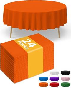 lot 3391 image: Orange Plastic Table Cloth - 24 Pack 84 Round Disposable Tablecloths for Round Tables, Waterproof Table Cover for Holiday Parties & Gatherings