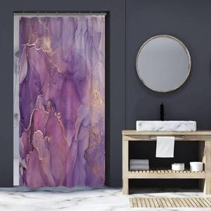 lot 3392 image: Small Stall Shower Curtain 36 x 72, Narrow Half Purple Marble Shower Curtain Set, Abstract Ink Art Lavender Gold Watercolor Elegant Waterproof Fabric Shower Curtains for Modern Bathroom Decor