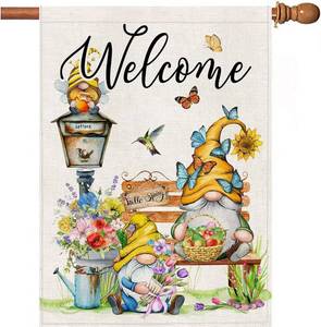 lot 3394 image: Spring Flag, Spring House flags 28 x 40 Double Sided, Welcome Yard Outdoor Flag, Gnome Floral Decorative Flags for Outside House