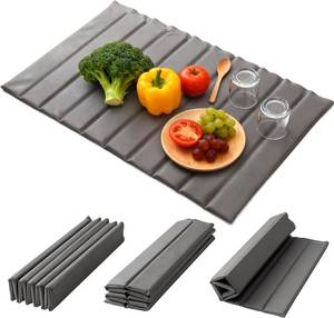 lot 3410 image: Large Stone Dish Drying Mat for Kitchen Counter, Quick-Dry Diatomaceous Earth Mat with PU Cover & Waterproof Bottom, Foldable Absorbent Drying Stone for Dishes, Cups and Bottles(25.2   16.1)
