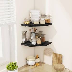 lot 3451 image: Corner Shelves 2-Pack for Bathroom & Kitchen, Space-Saving Floating Corner Wall Shelf with Easy Installation- Black