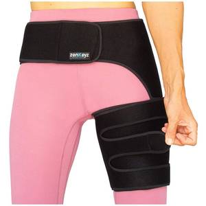 lot 3462 image: Hip Brace - Copper-Infused, Left Leg, One Size, Adjustable  Copper neoprene 3-strap wrap - sacroiliac & thigh support - Use for hip pain, sciatica & recovery