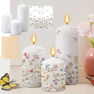 lot 3481 image: 3 Set DIY Spring Wildflower Pillar Candle Craft Decor Unscented Tall Floral Easter Candle Pillars Gifts with Paper Napkins and Baking Paper for Spring Wedding Easter Home Table Decor