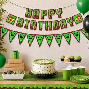 lot 3491 image: IndoTribe Happy Birthday Banner Pre-strung - 10ft Pennant Banner Flag Video Game Birthday Decorations Happy Birthday Backdrop Gaming Birthday Party Decorations Gamer Party Decorations