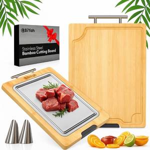 lot 3508 image: Stainless Steel Metal Cutting Board 2 in 1 Bamboo and Steel  Premium 304, Juice Groove, For Cutting Meat, Vegetables and Fruits, Easy Clean