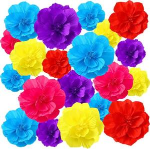 lot 3525 image: Hsei 19 Pcs Mexican Crepe Paper Flowers Decoration, Cinco De Mayo Party Mexican Fiesta Tissue Flower for Taco Tuesday Event Fiesta Party Supplies, 12 10 8 Inch(Vivid Color)