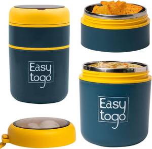 lot 3529 image: 700ml Stainless Steel Lunch Box with Spoon, Handle, Leak Proof Small Container for Snack, Diet & Prep Food, Stackable Stainless Steel 2 Tier Mens Lunchbox for Work, Blue Portable Lunch Box