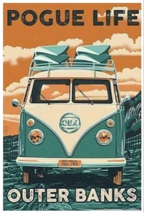 lot 3533 image: POGUE LIFE Outer Banks Tin Sign 12x8 Inch Vintage Metal Wall Decor, Retro Beach Van Poster Plaque for Home Decor, Bar, Garage, Dorm, Man Cave, Gift Idea