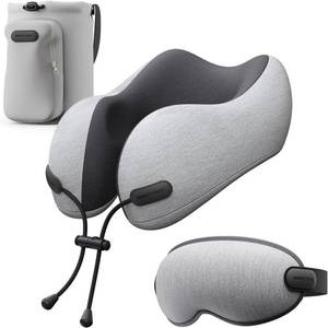 lot 3541 image: urnexttour Neck Pillow for Travel Memory Foam Design Models Pillows with Zero Eye Pressure 3D Eye Mask and Compact Bag Traveling Essentials Plane Car Flight Rest Sleeping Use Adult, Light Gray