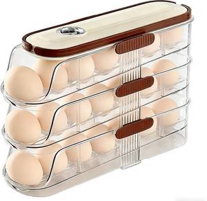 lot 3416 image: Egg Holder for Fridge Egg Container Organization Automatic Rolling Egg Dispenser Stackable Egg Organizer for Fefrigerator, Countertop, Kitchen & Pantry Storage, Timed Freshness (L)