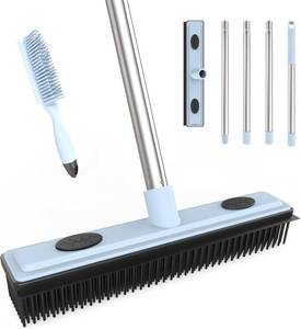 lot 3421 image: Rubber Broom Carpet Rake for Pet Hair Removal, Dog Hair Broom with 59 Adjustable Handle, Push Broom with Squeegee for Carpet, Hardwood Floor, Tile, Includes 1 Pet Hair Brush
