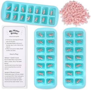 lot 3430 image: My Water Broke Baby Shower Game with 80 Mini Plastic Babies, 3 Ice Cube Trays and 1 Sign, Used for Ice Baby Shower Games, Green