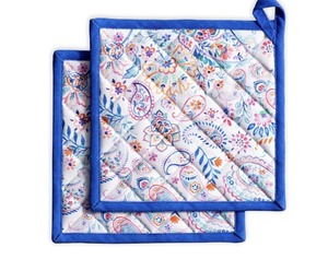 lot 3432 image: Maison d Hermine Pot Holders 100% Cotton Potholders (8 x 8, Pack of 2) Heat Resistant Hot Pads with Loop BBQ Cooking Baking Farmhouse Kitchen Handling Hot Pans Spring Summer - Indian Floral