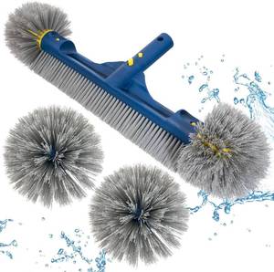 lot 3437 image: POOLAZA 18 & 20 Pool Brush Head Set with Round Ends & Curved Bristles  2-in-1 Detachable Design, Switch Sizes Easily, Wide Cleaning Path, 45 Angled Handle,Safe for Vinyl, Fiberglass&Concrete Pools