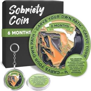 lot 3545 image: Sobriety Recovery Coin 6 Month Set - Grand Canyon Design - 6 Month AA Coin with Serenity Prayer - One Day at a Time Inspirational Token - Keychain & Holder Included