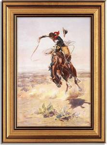 lot 3546 image: Vintage Gold Framed Cowboy Canvas Wall Art Western Wild Cowboy Painting Picture Wall Decor Retro Southwestern Poster Print Artwork for Bedroom Bathroom Office Home Decoration 9 11in