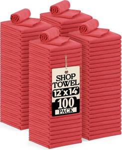 lot 3552 image: Utopia Towels Cotton Shop Towels, 100 Pack, 12 x 14 Inch Reusable Cleaning Rags, Soft, Absorbent, Durable for Auto, Garage, Home & Bar, Red