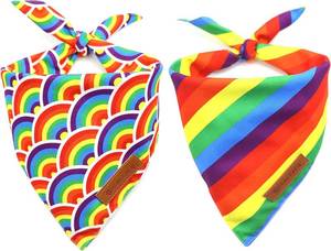 lot 3558 image: Realeaf Pride Dog Bandanas 2 Pack, LGBT LGBT Rainbow Scarves Bibs for Dogs, Premium Durable Fabric, Triangle Reversible Bandana for Small Medium Large and Extra Large Dogs Pets (Pride Day, X-Large)