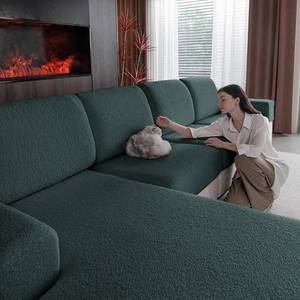 lot 3563 image: OHSIO Couch Cushion Covers for Sectional Sofa, Stretch Soft Sofa Slipcovers Washable Wear-Resistant Universal Furniture Protector for Living Room(3 Seaters Covers1 Chaise Cover, Green)