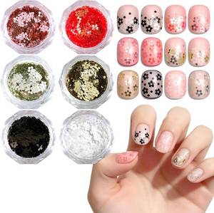 lot 3591 image: SUTOKAKA Five-Petal Flower Nail Glitter Sequins  3D Holographic Laser Floral Flakes, Shiny Nail Decals Stickers, For Spring Summer Manicure Art, Fingernail Face Body Design