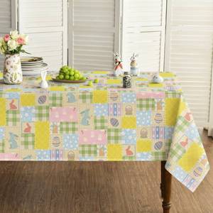 lot 3616 image: Horaldaily Easter Tablecloth 60 x 84 Inch Rectangular Patching Style Bunny  Easter Eggs Rabbits Flowers Basket Plaid Seasonal Washable Table Cover for Party Picnic Dinner Decor