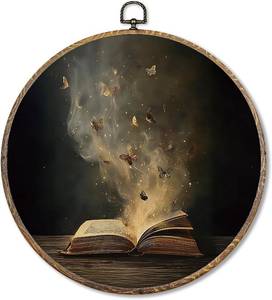 lot 3635 image: Sufamb Dark Academia Butterfly Book Round Wall Art Decor, Vintage Moody Bookish Canvas Artwork Framed, Book Club Wall Hanging Prints Decorations for Reading Room Library Gallery Decor, 10x10 Inches 2 Pack