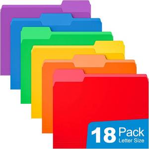 lot 3641 image: 18 Pack Manilla Folders 8.5 x 11 Inch, 13-Cut Tab Colored File Folders  6 Assorted Colors, Letter Size, Paper File Folders, Manila Folders, Home, Office, School Supplies, for Documents Files