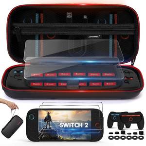 lot 3648 image: 18-in-1 Accessories Bundle Compatible with Nintendo Switch 2, Carry Case Set, Protection Bundle with 2X Comfort Grips, 6X Thumb Grip Caps, 6X Precision Rings, Silicone Cover & 2X Tempered Glass