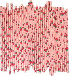 lot 3655 image: YAOSHENG Premium Disposable Drinking Fruit Paper Straws, Pack 100 Strawberry Paper Straws for Cocktail Party Supplies,Birthday,BridalBaby Shower,Juice,Shakes (Strawberry)