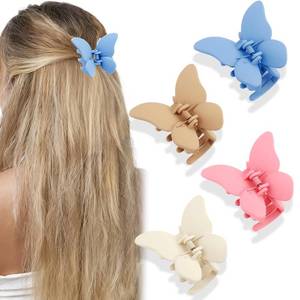 lot 3664 image: 4PCS Butterfly Hair Clips for Women Matte Butterfly Claw Clips for Thick and Thin Cute Hair Hair Accessories for Women (Cream White, Light Blue, Pink, Khaki)