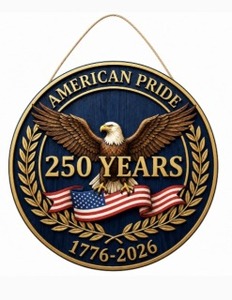 lot 3691 image: America 250th Anniversary Door Sign - 1776-2026 USA Semiquincentenni...endence Day Wall Decor for Home Front Porch Outdoor Hanging Ornament - D02