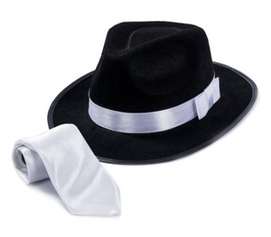 lot 3806 image: Tigerdoe Fedora Gangster Hat - Mobster Costume - Felt Hat & White Neck Tie - (2 Pc Set) Fedora Hat Black Fedora Hat With Tie