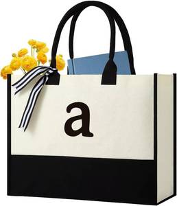 lot 3817 image: Personalized Canvas Initial Tote Bags,Embroidery Monogram with Leather Handle,Present Suitable for Mom,Wedding,Beach - LETTER B