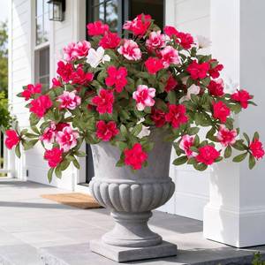 lot 3820 image: Ammyoo Artificial Fake Azalea Flowers for Outdoor Spring Summer Decoration  2PCS Faux Silk Flower for Summer UV Resistant Look Real Plants for Garden Yard Porch Walkway Indoor Decor