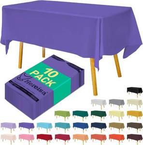 lot 3827 image: Disposable Purple Plastic Tablecloth 54x108 Inch, 10-Count Waterproof Rectangle Table Cover for Events, Catering