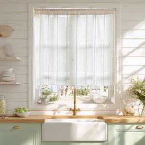 lot 3834 image: Sutuo Home Ivory Boho Curtain 52W x 36L inch White Striped Light Filtering Short Valance Tier, 1 Panel Embroidery Bohemian Farmhouse Country Kitchen Window Treatment Decor for Small Closet