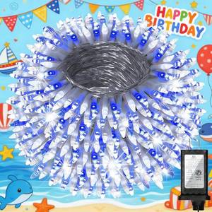 lot 3836 image: Christmas Tree String Lights 75FT 300 LED Blue & White  Dimmable, 12 Light Styles, Memory Timer, Waterproof, 29V Safe Low Voltage, Diamond-Faceted LED, Energy Efficiency