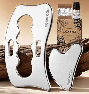 lot 3837 image: Stainless Steel Gua Sha Tools - 4pc Skin Care Tools Set with Gua Sha Oil, Soap, Muscle Scraper for Face Massaging Body Relaxing, Self Care Gift for Her Birthday Mothers Day