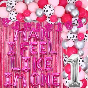 lot 3838 image: Disco Cowgirl 1st Birthday Decorations Girls, Hot Pink Man I Feel Like Im One Balloons Banner, Western Cowgirl Arch Garland Kit with Disco Cowgirl Banner, Rodeo First Party Supplies
