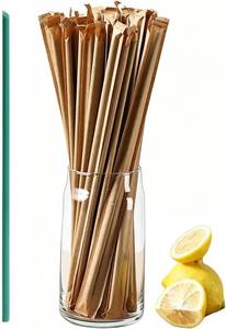 lot 3950 image: 200 PCS Cocktail Straws,10.2 Inch Individual Packaging Diameter 6mm Straws Disposable Mini Cocktail Stirrers for Bar, Natural Brown