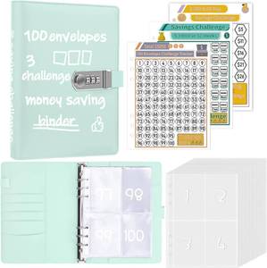 lot 3951 image: Antner 100 Envelopes Money Saving Challenge Binder with Lock, A5 Savings Binder Challenge Book Budget Planner with Cash Envelopes for Money Saving - Password Lock to Protect Cash Security, Mint Blue