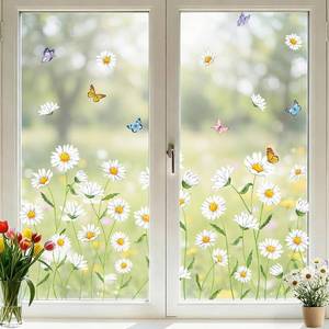 lot 3954 image: Whaline Spring Summer Daisy Window Cling Stickers Flower Butterfly Window Decals Large Reusable Nature-Inspired Glass Flower Decoration for Party Home Shop Display, 2 Sheets