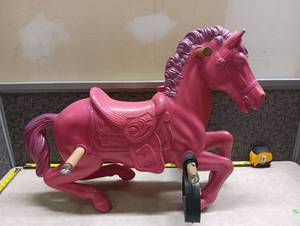 lot 15 image: Pink Horse with Wooden Handles and Metal Fittings - Removed from Metal Stand