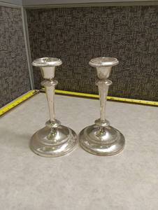 lot 61 image: Pair of Candlesticks with Beaded Rim and Weighted Base 9 inches