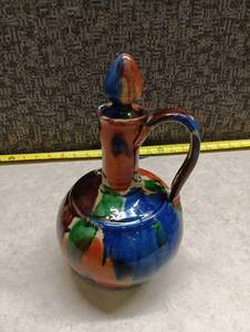 lot 72 image: Decorative Ceramic Pitcher with Stopper, Hand-Painted Multicolor, Mexico Mark